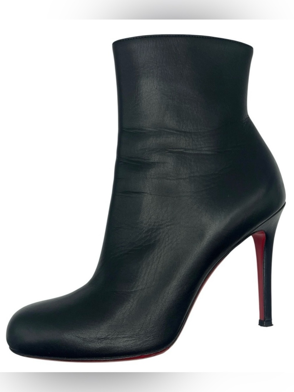 CHRISTIAN LOUBOUTIN Black Leather Ankle Boots Red Sole Size 37.5 / 7.5 Stiletto